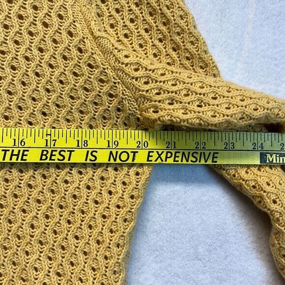 TALBOTS Sweater Women’s Large Yellow Lambswool Blend Open Knit Pullover Soft - Picture 7 of 12